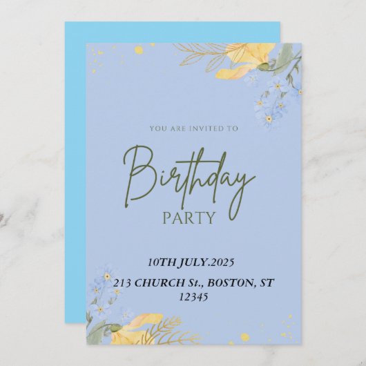 GLÜCKLICHES BIRTHDAY-PARTY EINLADUNG (Vorne/Hinten)