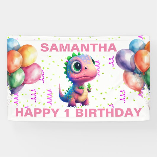 GLÜCKLICHES BIRTHDAY PINK T REX Banner (Horizontal)