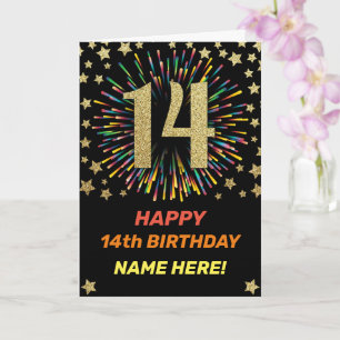 Glückliches Black & Gold Rainbow Feuerwerk zum 14. Karte