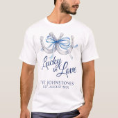Glückliches blaues Band Hufeisen Hochzeit T-Shirt (Vorderseite)