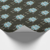 Glückliches blaues Roboter-Muster Geschenkpapier (Ecke)