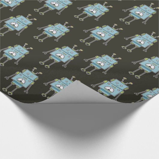 Glückliches blaues Roboter-Muster Geschenkpapier (Ecke)