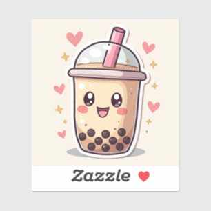Glückliches Boba-Getränk – Pastell Kawaii Milchtee Aufkleber