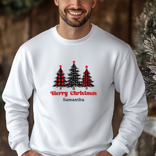 Glückliches Büffel-Karo-Baum-Feiertags-Hoodie-Gesc Hoodie