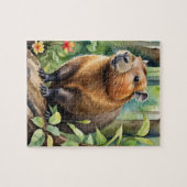 Glückliches Capybara im Regenwald Wildtier Puzzle (Horizontal)