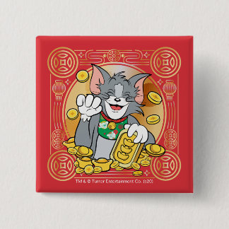 Glückliches Cat Jerry mit Gold Sycees Button