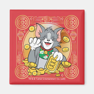 Glückliches Cat Jerry mit Gold Sycees Magnet