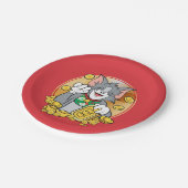 Glückliches Cat Jerry mit Gold Sycees Pappteller (Schrägansicht)