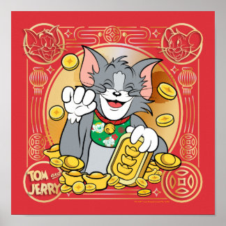 Glückliches Cat Jerry mit Gold Sycees Poster