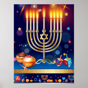 Glückliches Chanukka-Gold Menorah beleuchtet Kunst Poster