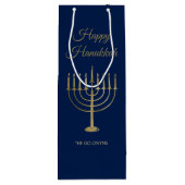 Glückliches Chanukka-Imitat-GoldMenorah Geschenktüte Für Weinflaschen (Rückseite)