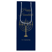 Glückliches Chanukka-Imitat-GoldMenorah Geschenktüte Für Weinflaschen (Vorderseite)