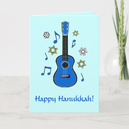 Glückliches Chanukka mit Ukulele und Sternen Feiertagskarte