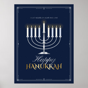 Glückliches Chanukka Sapphire Lights Menora Poster