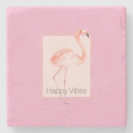 Glückliches Chic Rosa Flamingo Steinuntersetzer (Vorderseite)