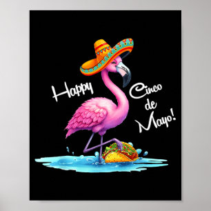 Glückliches Cinco de Mayo Flamingo-Design mit Taco Poster