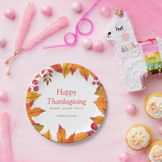 glückliches Danksagland Rustikales Herbstblatt Pappteller (Party)