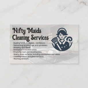 Glückliches Dienstmädchen mit Federwedel Reinigu Visitenkarte