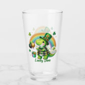 Glückliches Dino St. Patrick’s Day Trinkglas Glas (Rückseite)