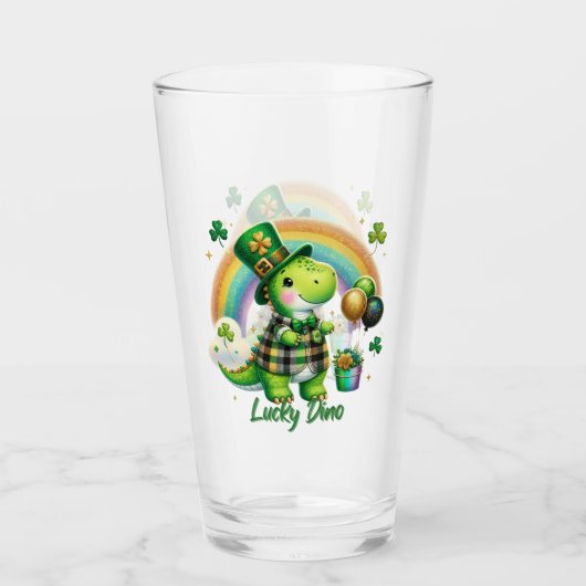 Glückliches Dino St. Patrick’s Day Trinkglas Glas (Vorderseite)