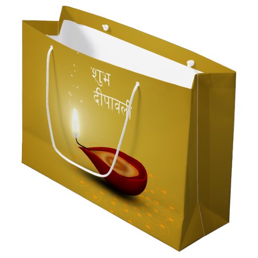 Glückliches Diwali Diya - große Geschenk-Tasche Geschenktüte (Vorderseite Schrägansicht)