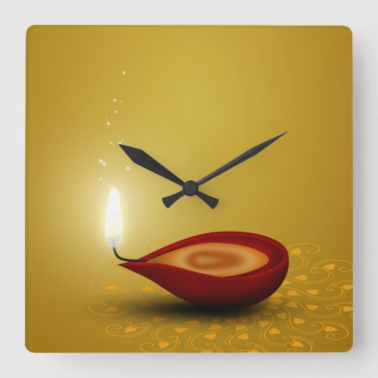 Glückliches Diwali Diya - Wanduhr (Vorderseite)