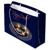 Glückliches Diwali Ganesha Rangoli - große Geschenktüte (Rückseite Schrägansicht)