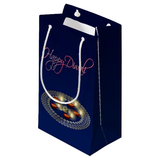 Glückliches Diwali Ganesha Rangoli - kleine Geschenktüte (Vorderseite Schrägansicht)