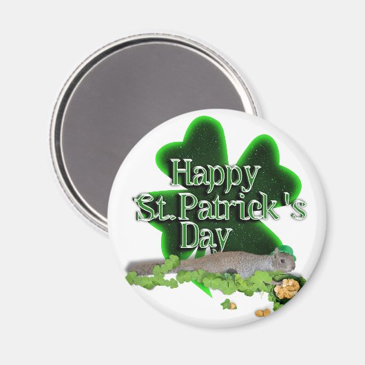 Glückliches Eichhörnchen mit großem Kleeblatt Magnet (Vorderseite/Rückseite)