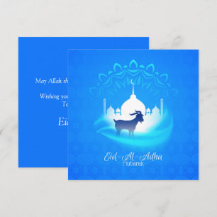 Glückliches Eid Al Adha Mubarak Weiß Blau Ziege Is Feiertagskarte