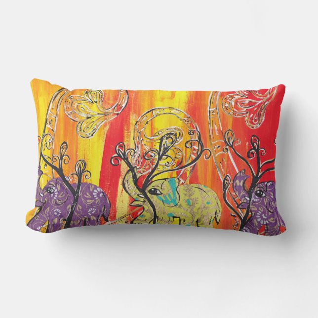 Glückliches Elefant-Parade-Kissen Lendenkissen (Vorderseite)