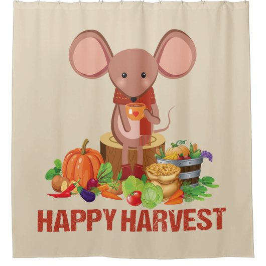 GLÜCKLICHES ERNTE-GEMÜSE UND MAUS DUSCHVORHANG (Vorderseite)