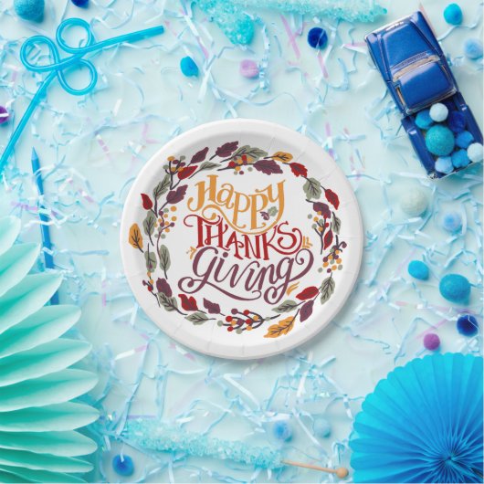 glückliches Erntedankfest Herbst Herbstleaves Wrea Pappteller (Party)