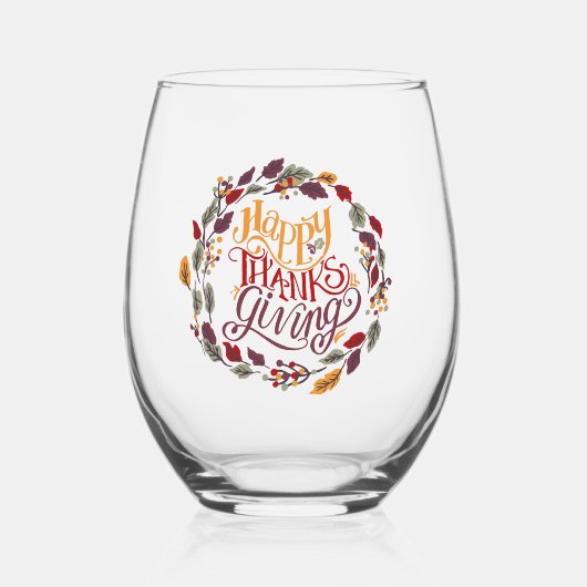 glückliches Erntedankfest Herbst Herbstleaves Wrea Weinglas Ohne Stiel (Vorderseite)