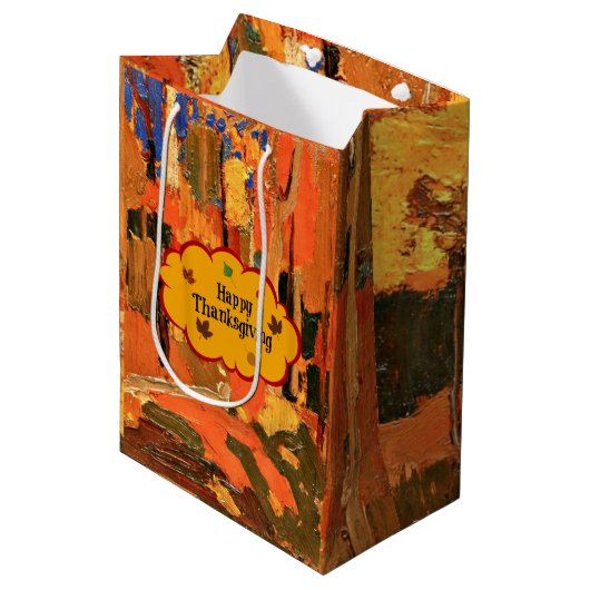 Glückliches Erntedankfest, Herbstfarben Mittlere Geschenktüte (Vorderseite Schrägansicht)