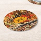 "Glückliches Erntedankfest", Herbstfarben Runder Pappuntersetzer (Angewinkelt)