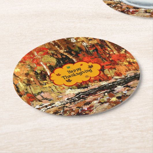 "Glückliches Erntedankfest", Herbstfarben Runder Pappuntersetzer (Angewinkelt)