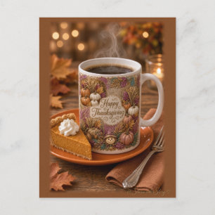 Glückliches Erntedankfest Kaffeetasse und Kürbisku Postkarte