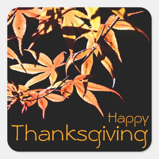 Glückliches Erntedankfest mit Ahorn - Herbstfarben Quadratischer Aufkleber (Vorderseite)