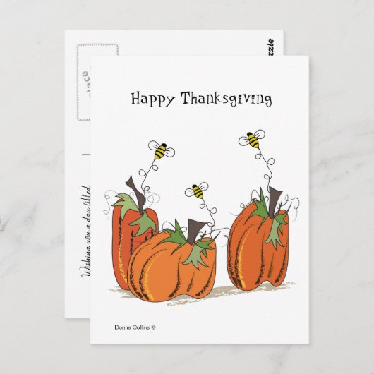 Glückliches Erntedankfest mit Bienen Postkarte (Vorne/Hinten)