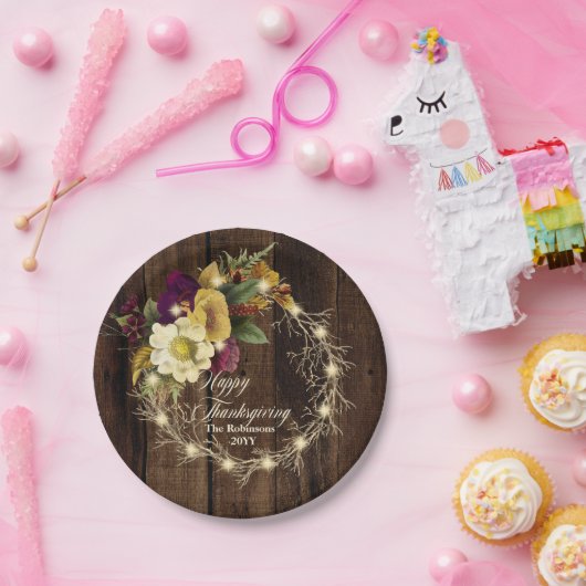 Glückliches Erntedankfest - Rustikales Woodsy Ligh Pappteller (Party)