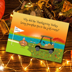 Glückliches Erntedankfest Truthahn auf Golfplatz m Karte