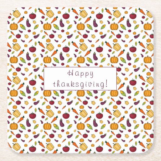 Glückliches Erntedankgemüse Muster weiß Rechteckiger Pappuntersetzer (Vorderseite)