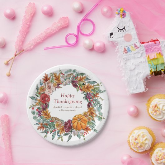 glückliches Erntedankland Rustic Pumpkin Wreath Pappteller (Party)