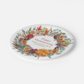 glückliches Erntedankland Rustic Pumpkin Wreath Pappteller (Schrägansicht)