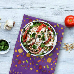 Glückliches Erntegemüse lila Geschirrtuch