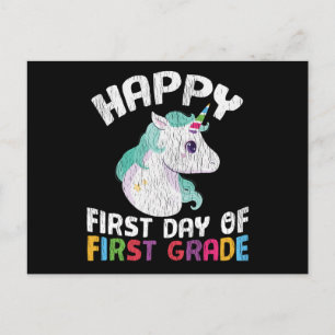Glückliches Erstklass-Einhorn Ersttag der Schule G Postkarte