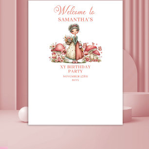 Glückliches Feen-Rosa-Blumen-Geburtstagsbanner Wandteppich
