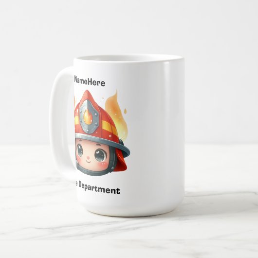 Glückliches Feuerwehrmännchen mit Flammen Kaffeetasse (Vorderseite Links)