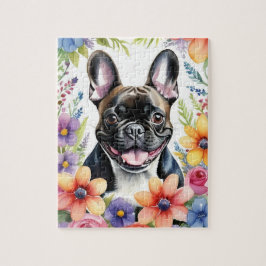 Glückliches Französisches Bulldoggen-Porträt Farbi Puzzle